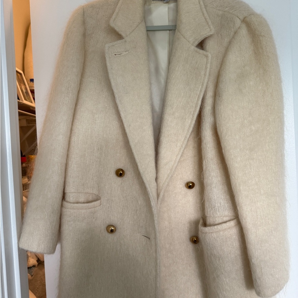 Elegant Cream Double-Breasted Women's Coat